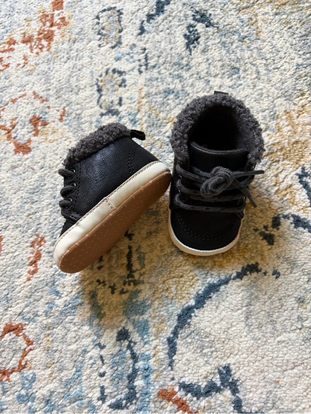 Kids Black Faux-Fur Lined Lace-Up Shoes